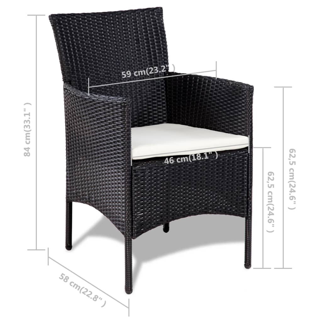 vidaXL 4-tlg. Garten-Lounge-Set mit Auflagen Poly Rattan Schwarz