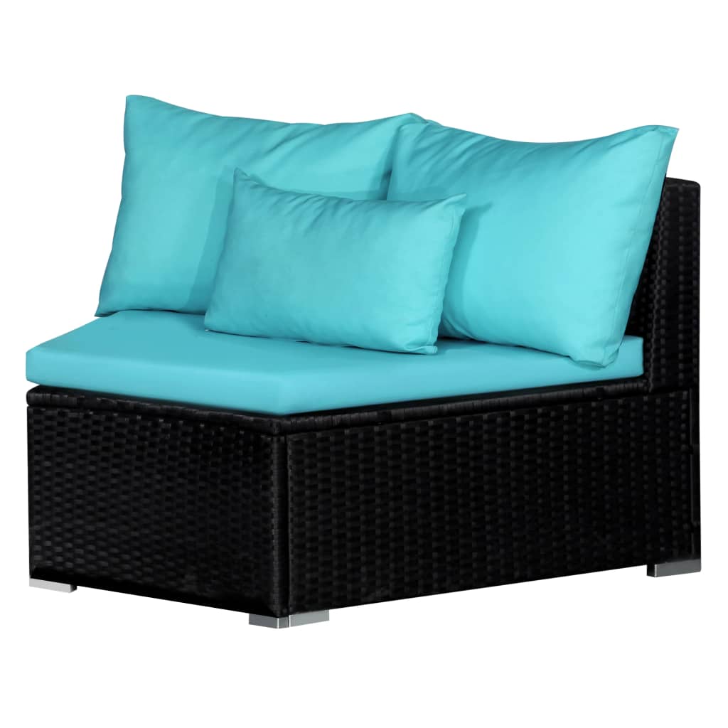 vidaXL 9-tlg. Garten-Sofagarnitur mit Kissen Blau Poly Rattan