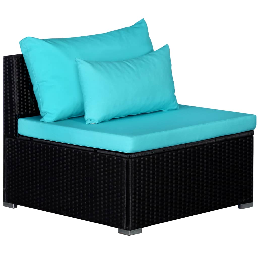vidaXL 9-tlg. Garten-Sofagarnitur mit Kissen Blau Poly Rattan