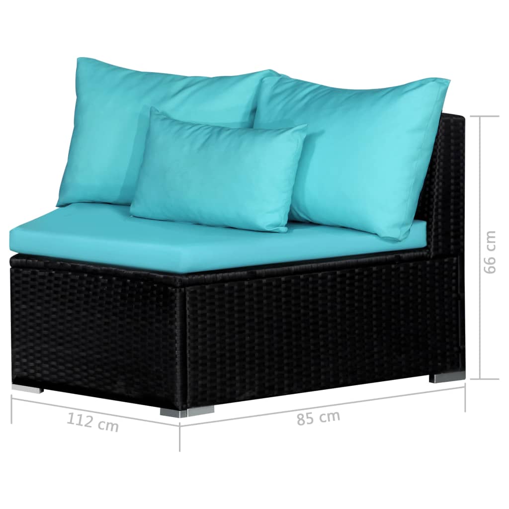 vidaXL 9-tlg. Garten-Sofagarnitur mit Kissen Blau Poly Rattan