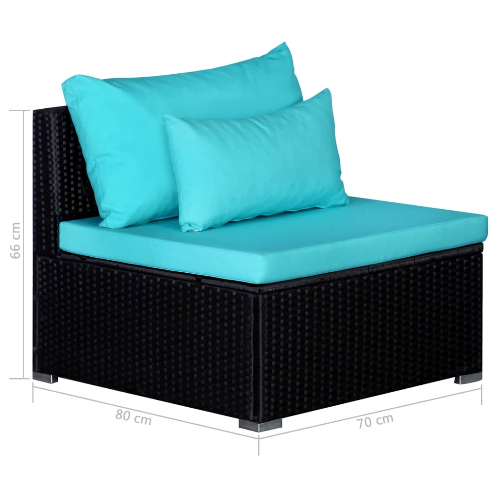 vidaXL 9-tlg. Garten-Sofagarnitur mit Kissen Blau Poly Rattan