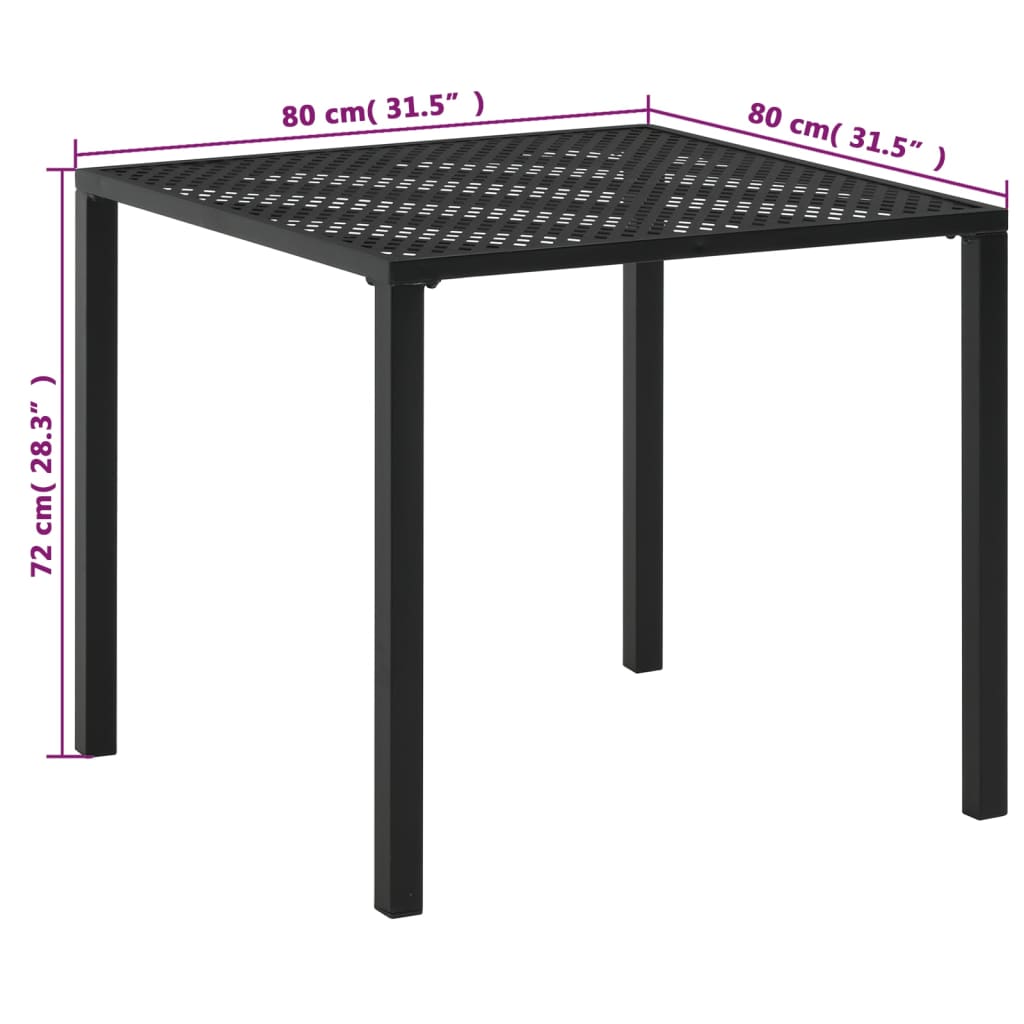 vidaXL Gartentisch Schwarz 80x80x72 cm Stahl