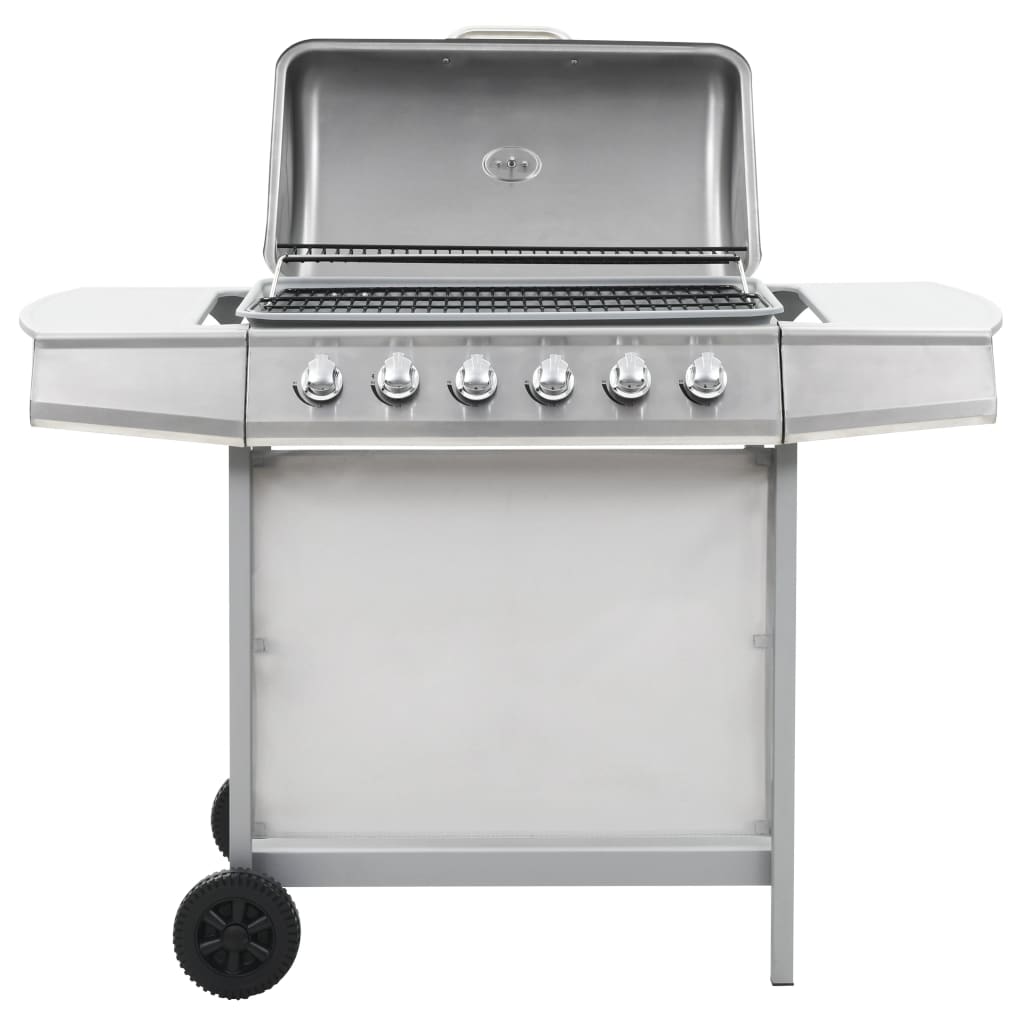 vidaXL Gasgrill mit 6 Flammen Edelstahl Silbern