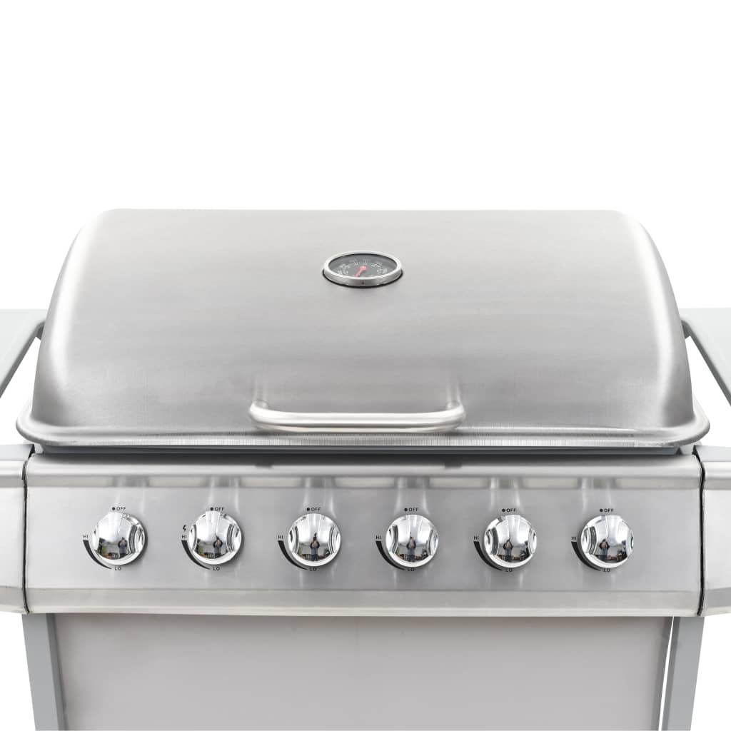 vidaXL Gasgrill mit 6 Flammen Edelstahl Silbern