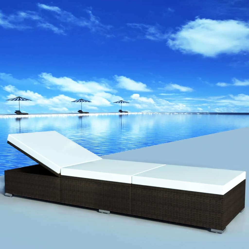 vidaXL Sonnenliege mit Auflage Poly Rattan Braun