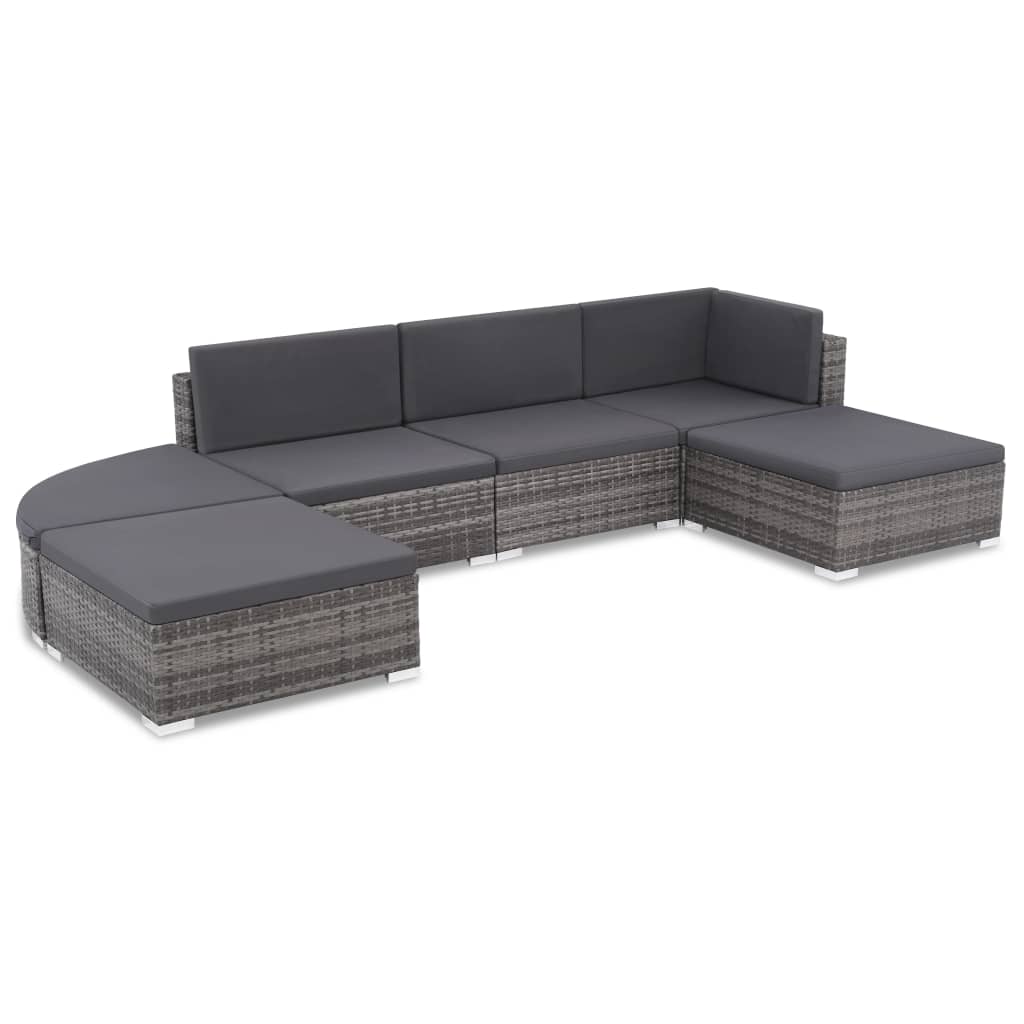 vidaXL 6-tlg. Garten-Lounge-Set mit Auflagen Poly Rattan Braun