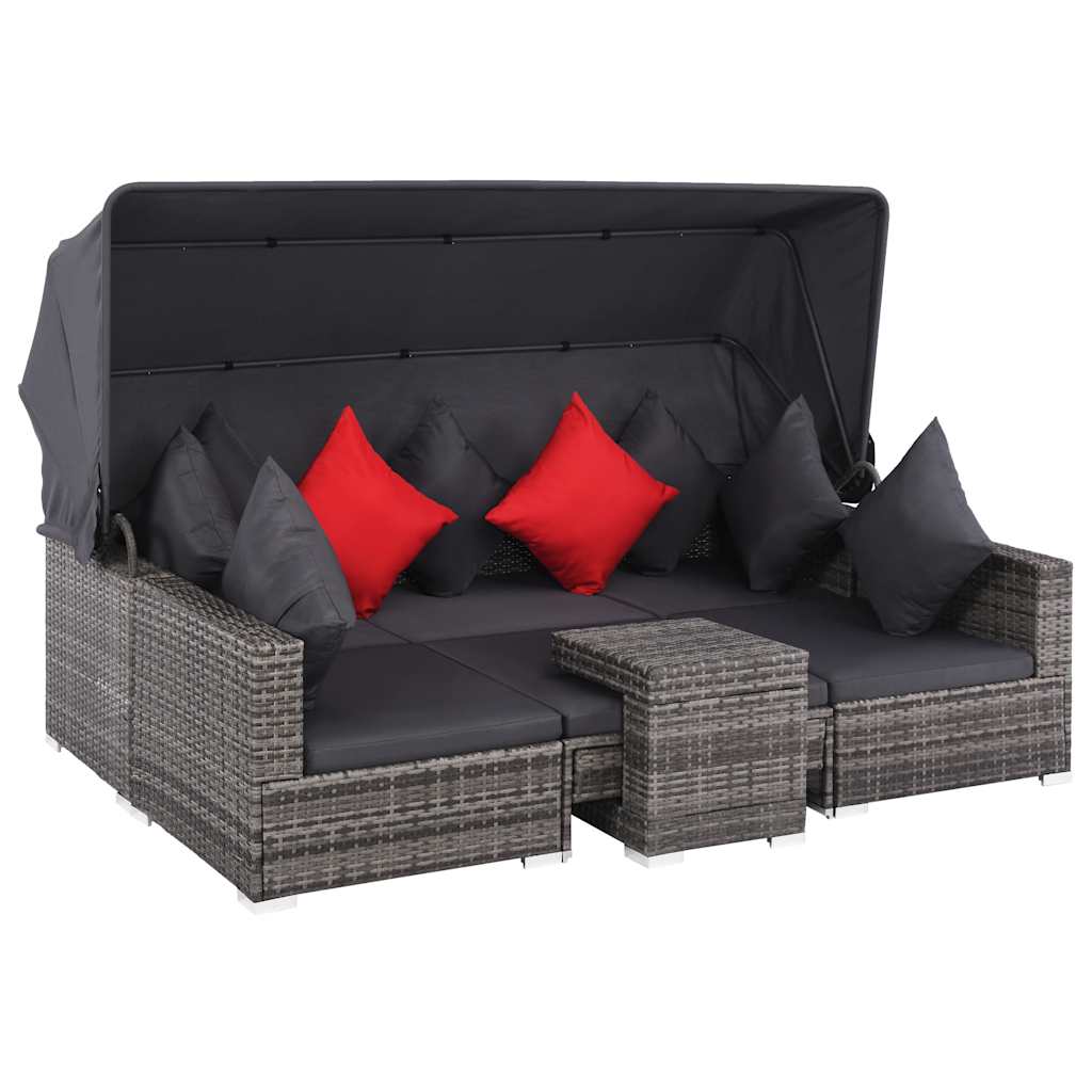 vidaXL 7-tlg. Garten-Lounge-Set mit Sonnendach Poly Rattan Schwarz