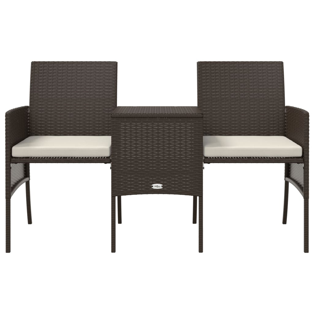 vidaXL 2-Sitzer-Gartensofa mit Tisch & Hocker Poly Rattan Braun