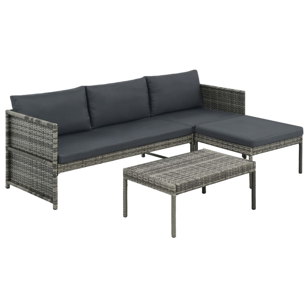vidaXL 3-tlg. Garten-Lounge-Set mit Auflagen Poly Rattan Braun