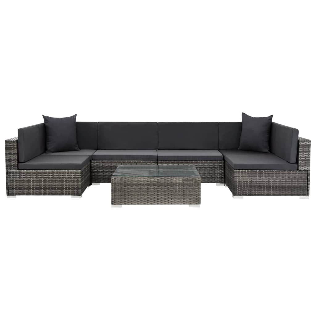 vidaXL 7-tlg. Garten-Lounge-Set mit Auflagen Poly Rattan Schwarz