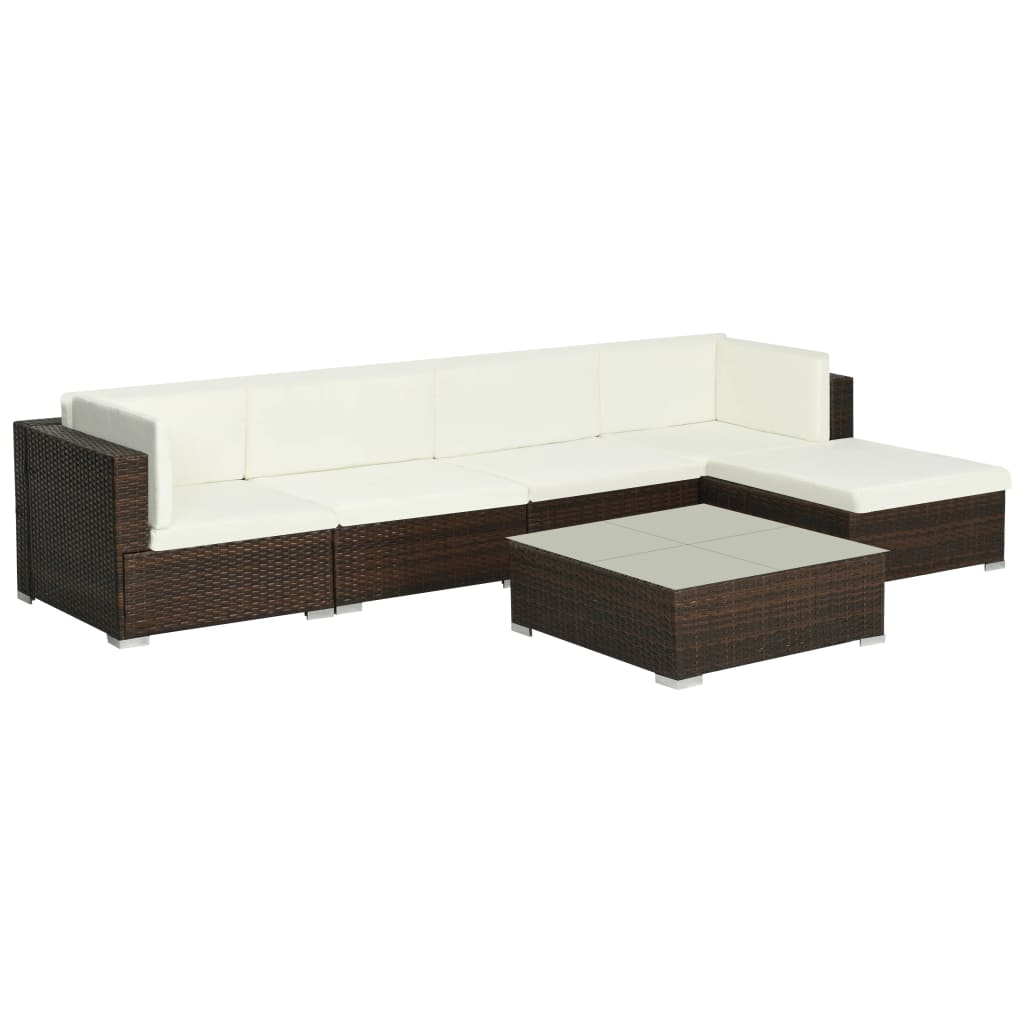 vidaXL 6-tlg. Garten-Lounge-Set mit Auflagen Poly Rattan Braun