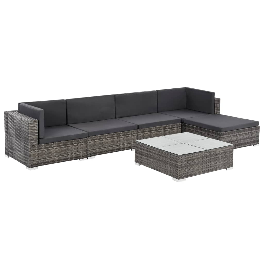 vidaXL 6-tlg. Garten-Lounge-Set mit Auflagen Poly Rattan Braun