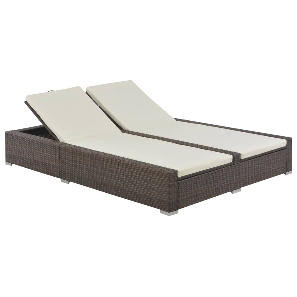 vidaXL Doppel-Sonnenliege Poly Rattan Grau