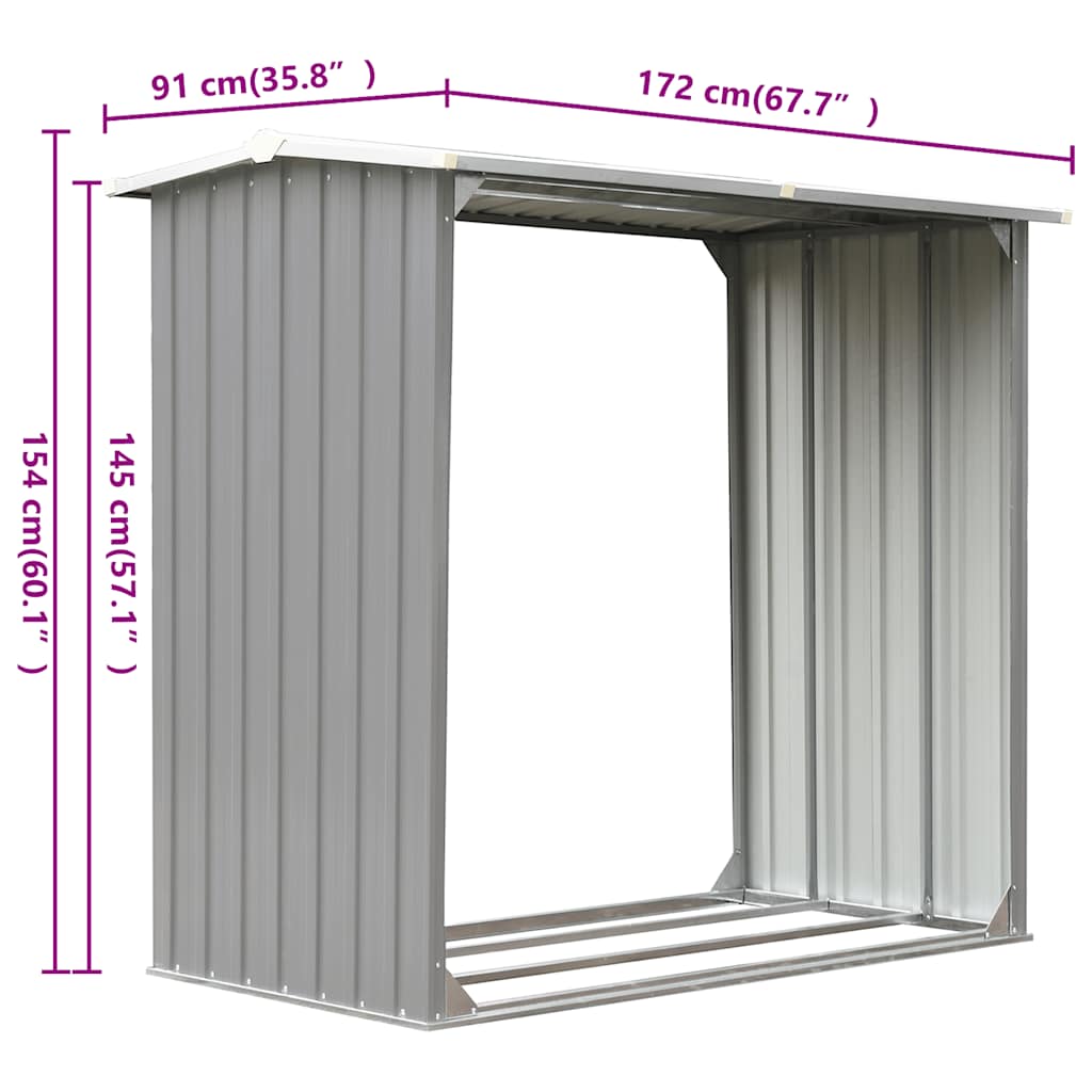 vidaXL Brennholzlager Verzinkter Stahl 172 x 91 x 154 cm Grau
