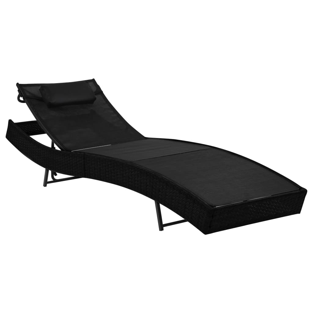vidaXL Sonnenliegen 2 Stk. mit Tisch Poly Rattan und Textilene Schwarz
