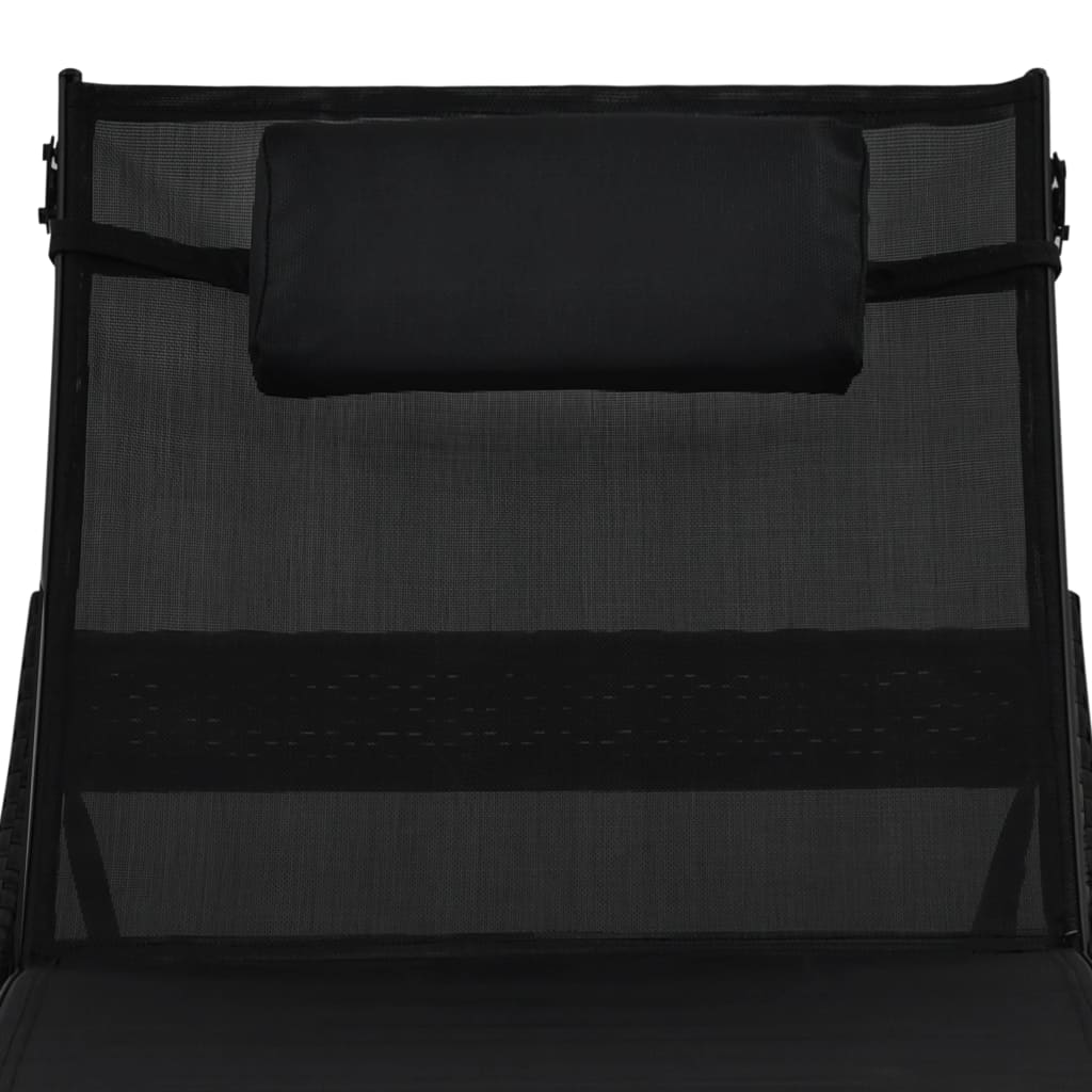 vidaXL Sonnenliegen 2 Stk. mit Tisch Poly Rattan und Textilene Schwarz