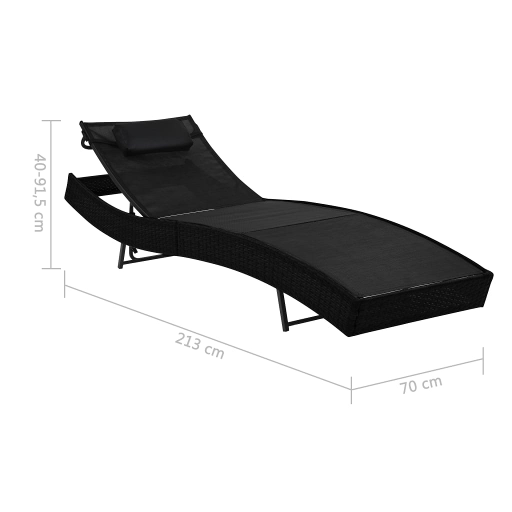 vidaXL Sonnenliegen 2 Stk. mit Tisch Poly Rattan und Textilene Schwarz