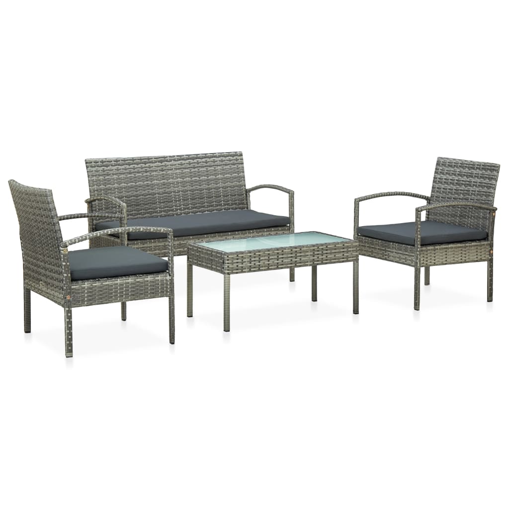 vidaXL 4-tlg. Garten-Lounge-Set mit Auflagen Poly Rattan Braun