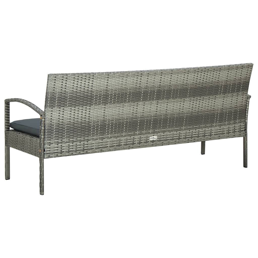 vidaXL Gartensofa 3-Sitzer mit Kissen Grau Poly Rattan