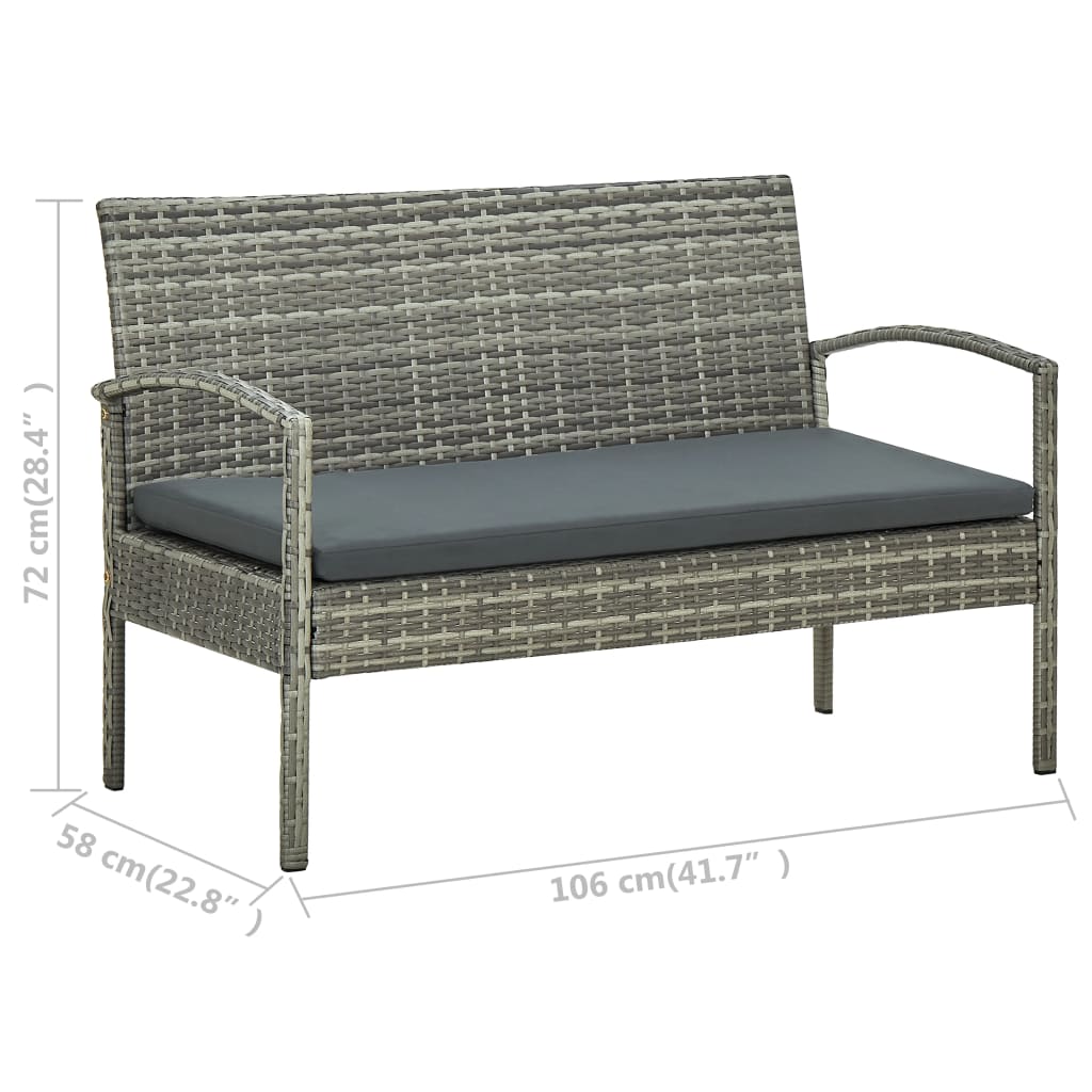 vidaXL Gartensofa 3-Sitzer mit Kissen Grau Poly Rattan