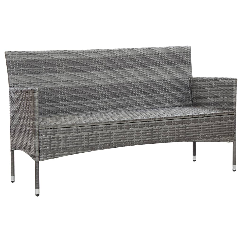 vidaXL 3-Sitzer-Gartensofa mit Polstern Grau Poly Rattan