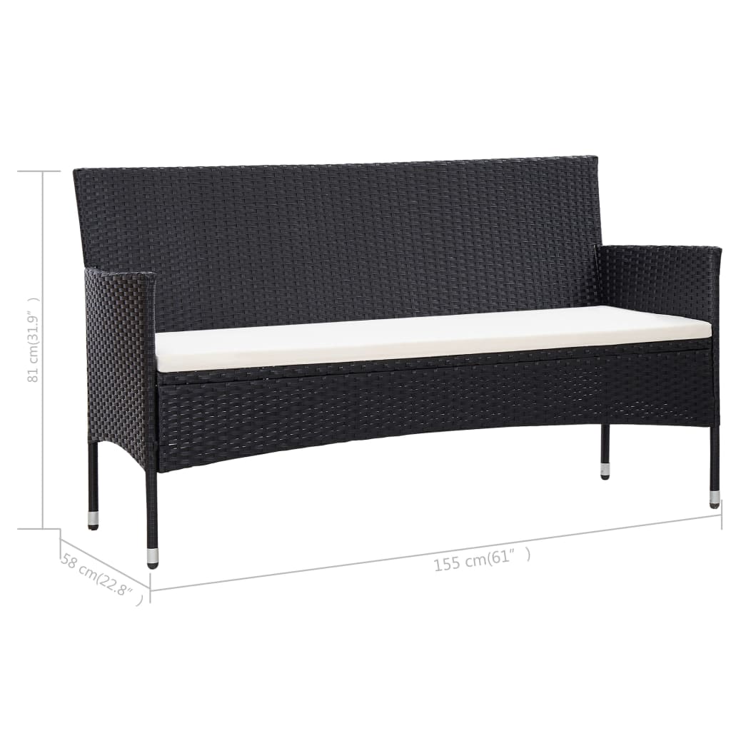 vidaXL 3-Sitzer-Gartensofa mit Polstern Grau Poly Rattan
