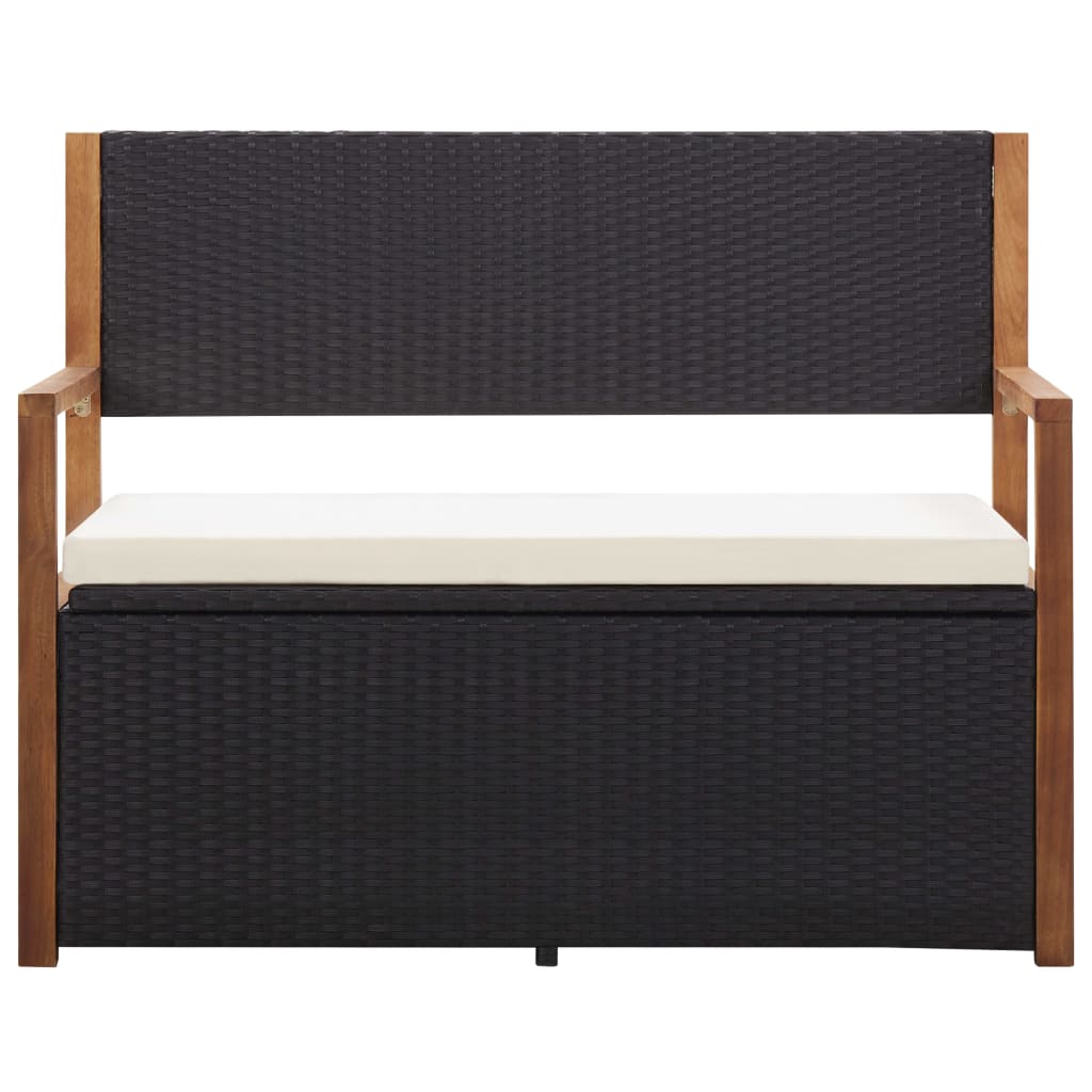 vidaXL Bank mit Stauraum 115 cm Poly Rattan Massivholz Akazie Schwarz