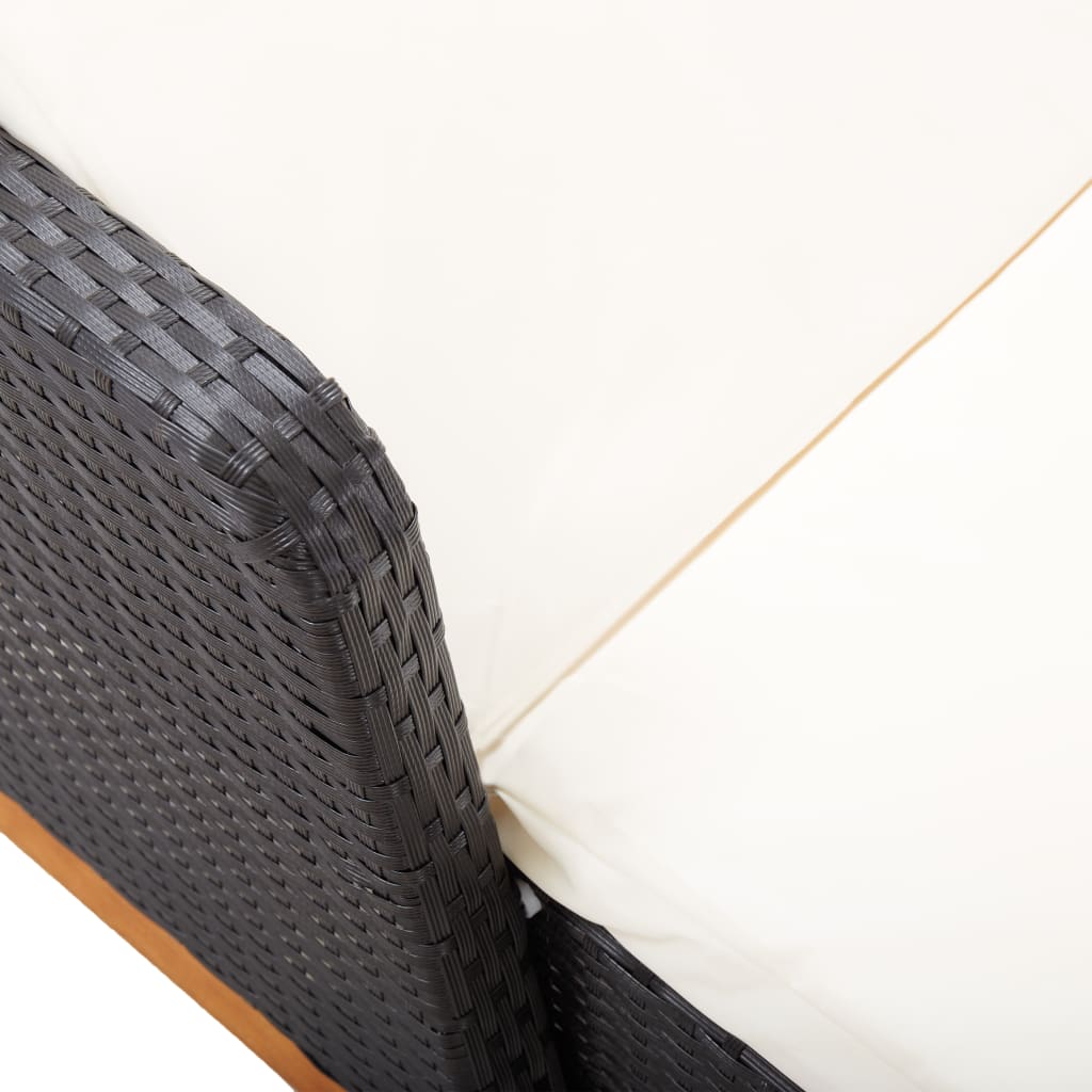 vidaXL Sonnenliege Poly Rattan und Massivholz Akazie Schwarz
