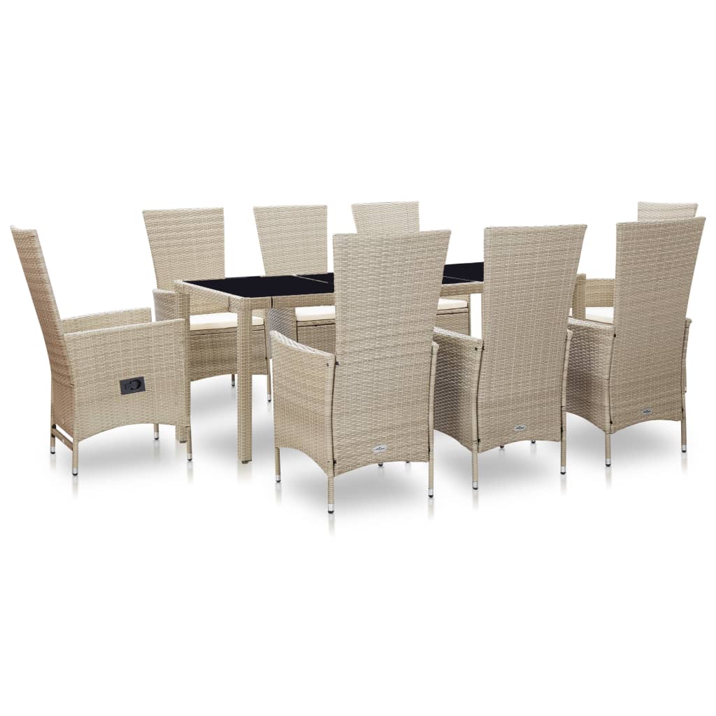 vidaXL 7-tlg. Garten-Essgruppe mit Auflagen Poly Rattan Beige
