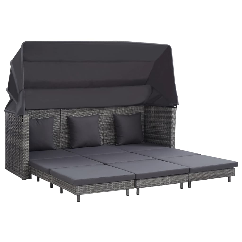 vidaXL Ausziehbares 3-Sitzer-Schlafsofa mit Dach Poly Rattan Schwarz