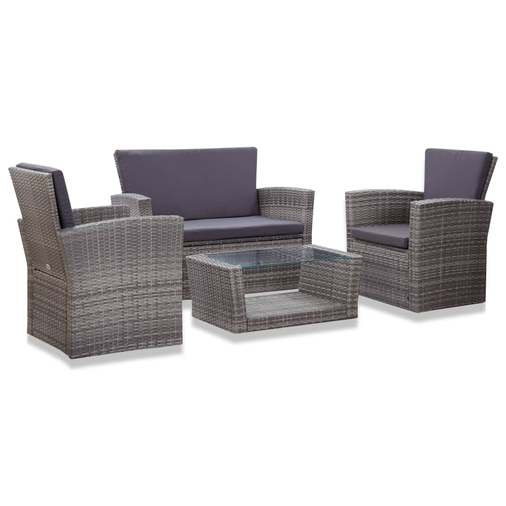 vidaXL 8-tlg. Garten-Lounge-Set mit Kissen Poly Rattan Schwarz
