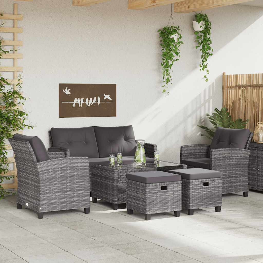 vidaXL 6-tlg. Garten-Sofagarnitur mit Auflagen Poly Rattan Dunkelgrau
