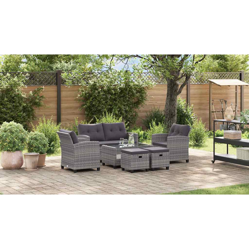vidaXL 6-tlg. Garten-Sofagarnitur mit Auflagen Poly Rattan Dunkelgrau