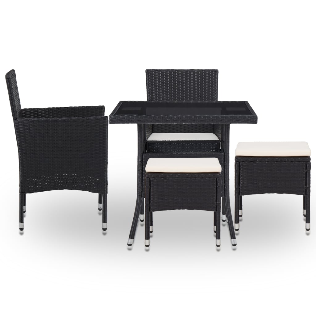 vidaXL 5-tlg. Garten-Essgruppe Schwarz Poly Rattan und Glas