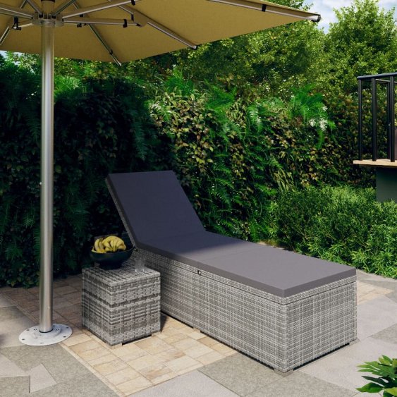 vidaXL Sonnenliege mit Auflage und Teetisch Poly Rattan Rot