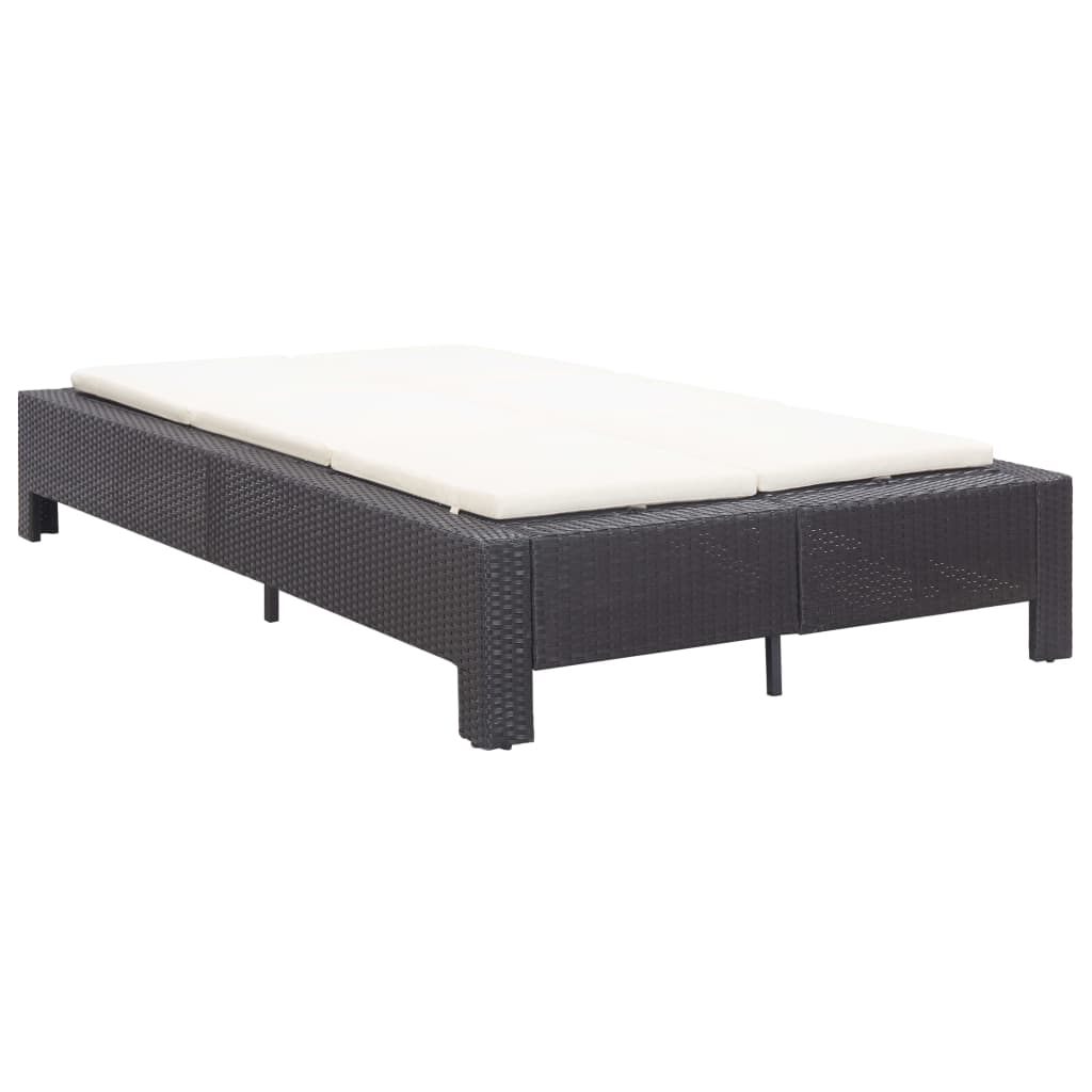 vidaXL 2-Personen-Sonnenliege mit Auflage Schwarz Poly Rattan