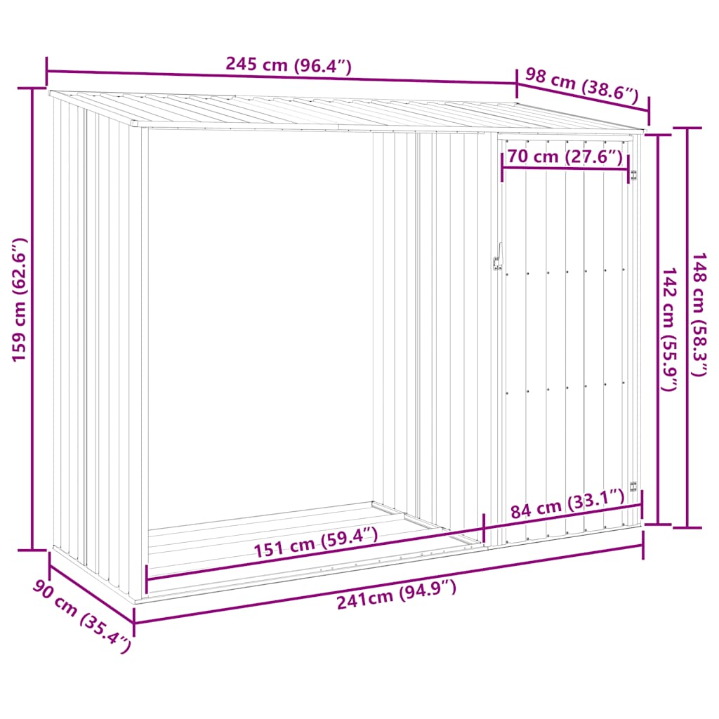vidaXL Garten Brennholzlager Grün 245x98x159 cm Verzinkter Stahl
