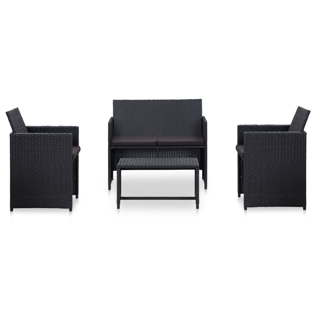 vidaXL 4-tlg. Garten-Lounge-Set mit Auflagen Poly Rattan Schwarz