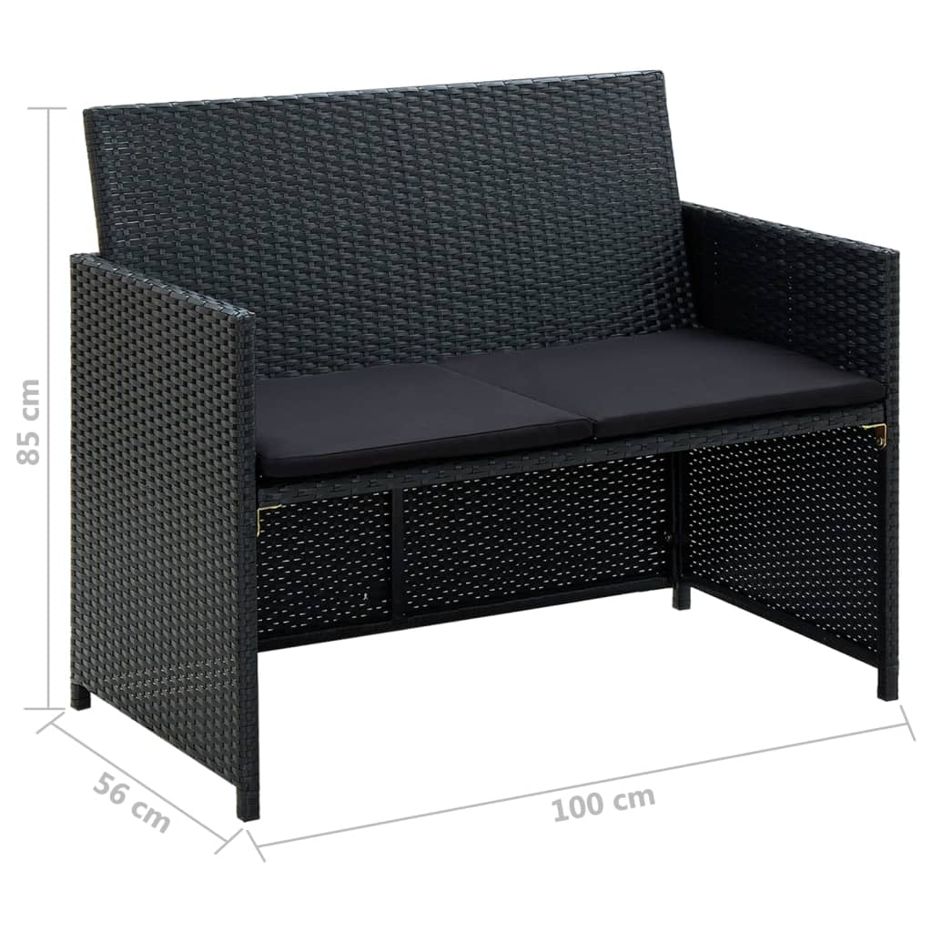 vidaXL 4-tlg. Garten-Lounge-Set mit Auflagen Poly Rattan Schwarz