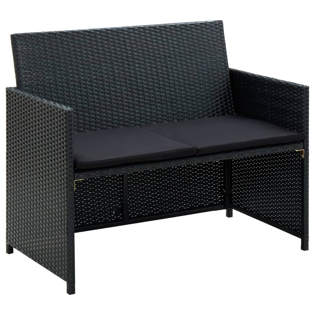 vidaXL 4-tlg. Garten-Lounge-Set mit Auflagen Poly Rattan Schwarz