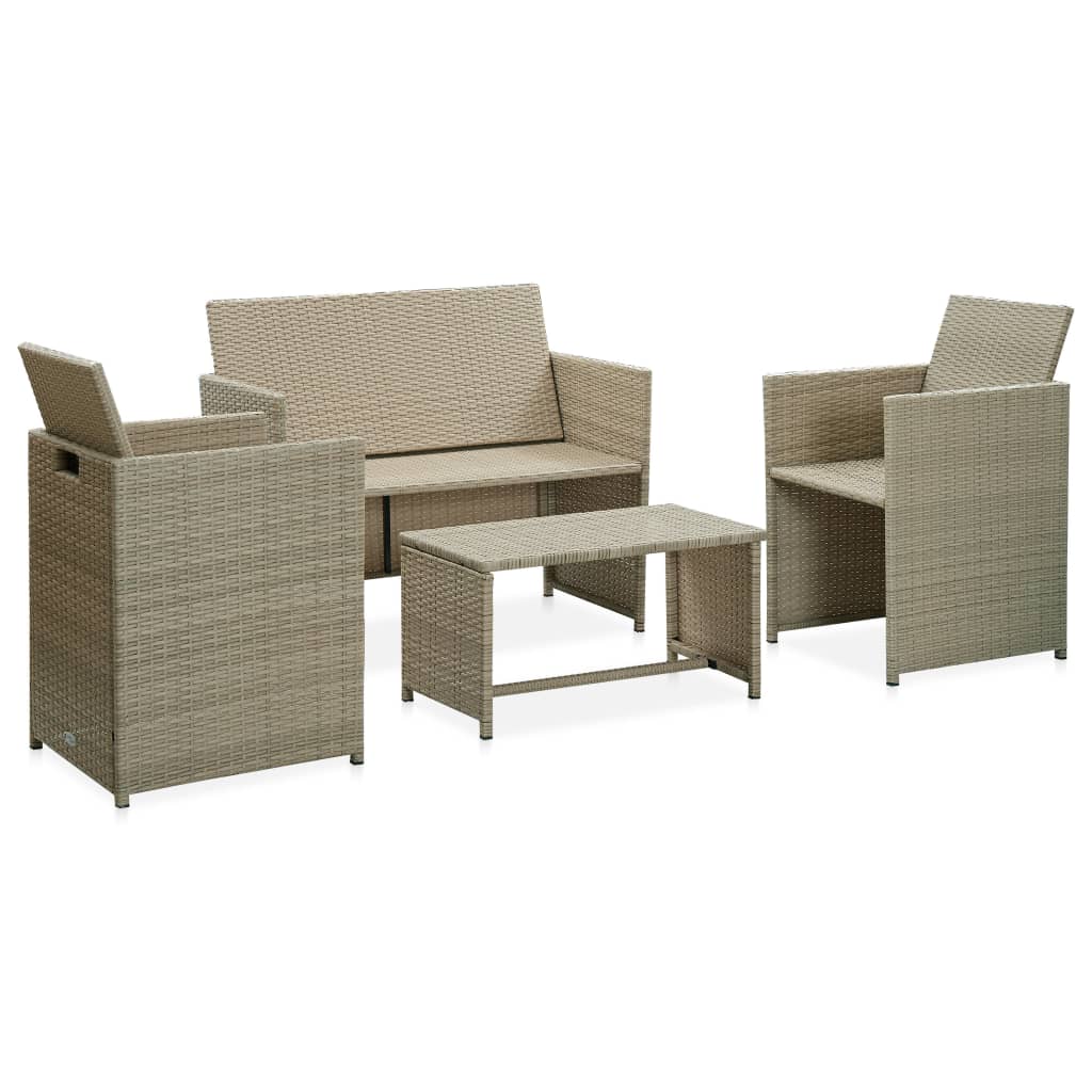 vidaXL 4-tlg. Garten-Lounge-Set mit Auflagen Poly Rattan Schwarz
