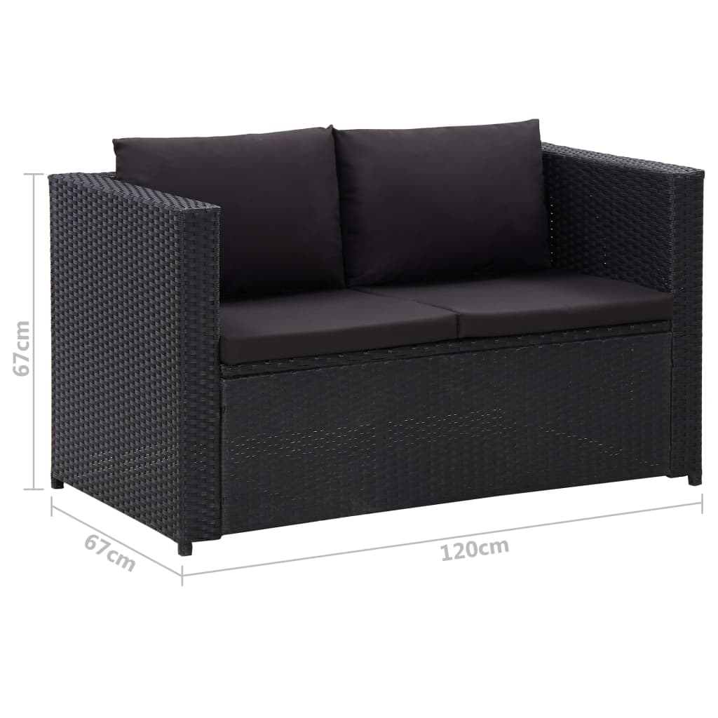 vidaXL 3-tlg. Garten-Lounge-Set mit Auflagen Poly Rattan Schwarz