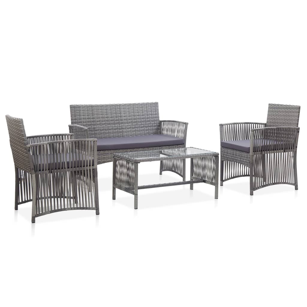 vidaXL 4-tlg. Garten-Lounge-Set mit Auflage Poly Rattan Schwarz