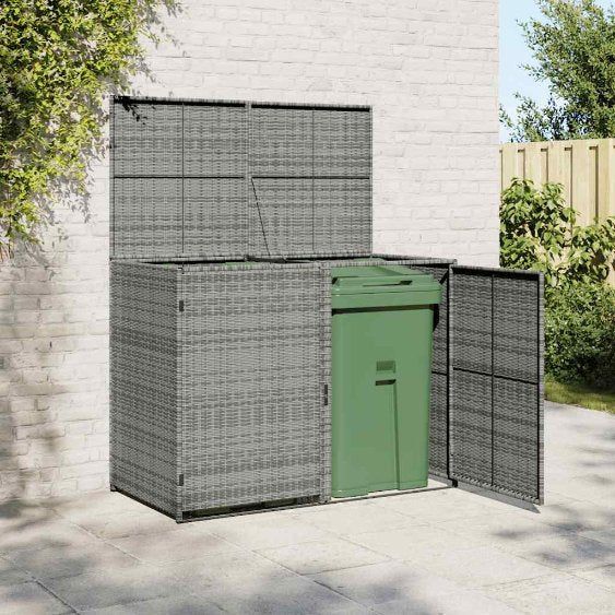 vidaXL Mülltonnenbox für 2 Tonnen Poly Rattan Schwarz 148x80x111 cm