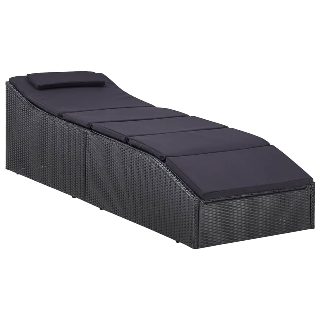 vidaXL Sonnenliege mit Polsterauflage Poly Rattan Schwarz