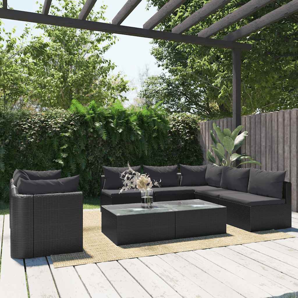 vidaXL 9-tlg. Garten-Lounge-Set mit Auflagen Poly Rattan Schwarz