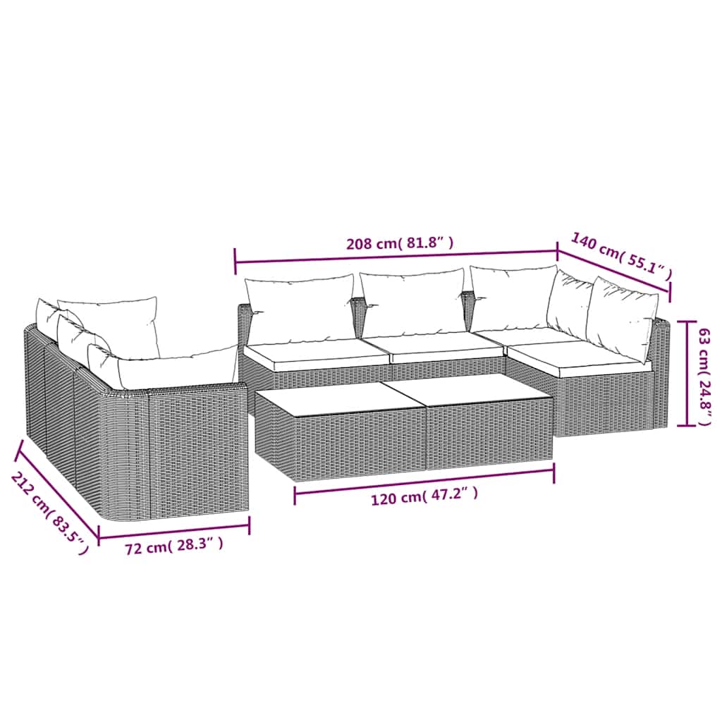 vidaXL 9-tlg. Garten-Lounge-Set mit Auflagen Poly Rattan Schwarz