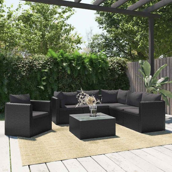 vidaXL 9-tlg. Garten-Lounge-Set mit Auflagen Poly Rattan Schwarz