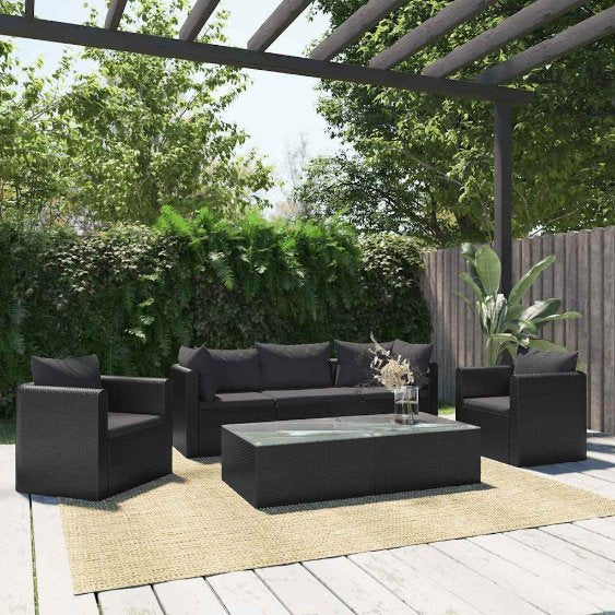 vidaXL 9-tlg. Garten-Lounge-Set mit Auflagen Poly Rattan Schwarz