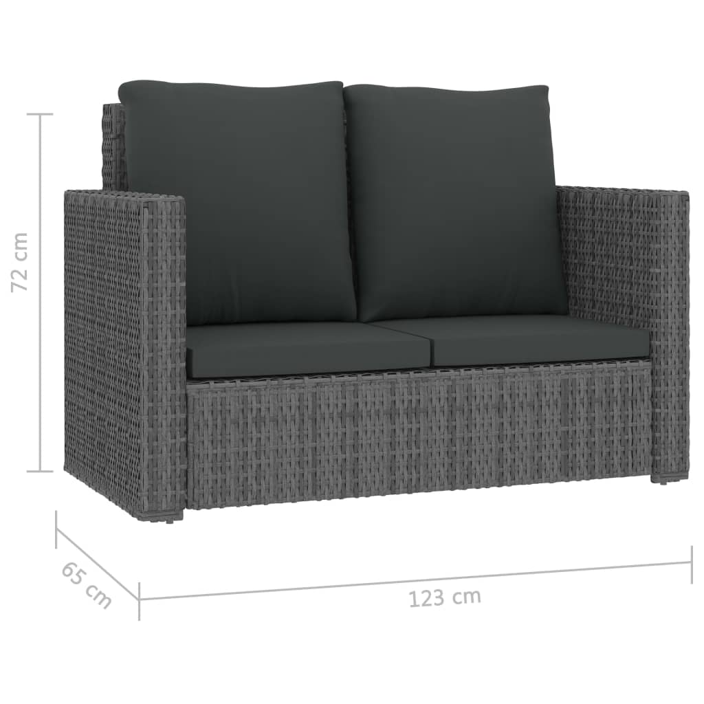 vidaXL 2-tlg. Garten-Lounge-Set mit Kissen Poly Rattan Grau